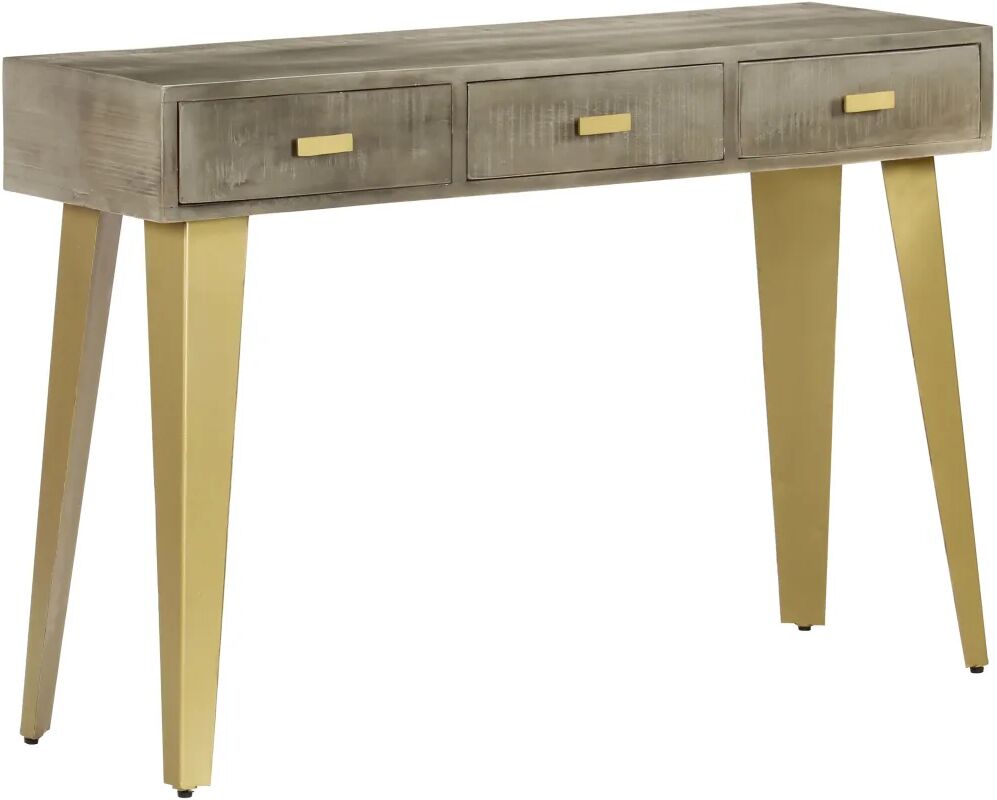 vidaXL Table console Bois de manguier Gris avec laiton 110x35x76 cm