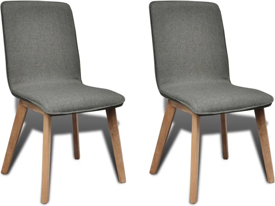 vidaXL 2pcs Chaises de salle à manger Gris clair Tissu et chêne massif