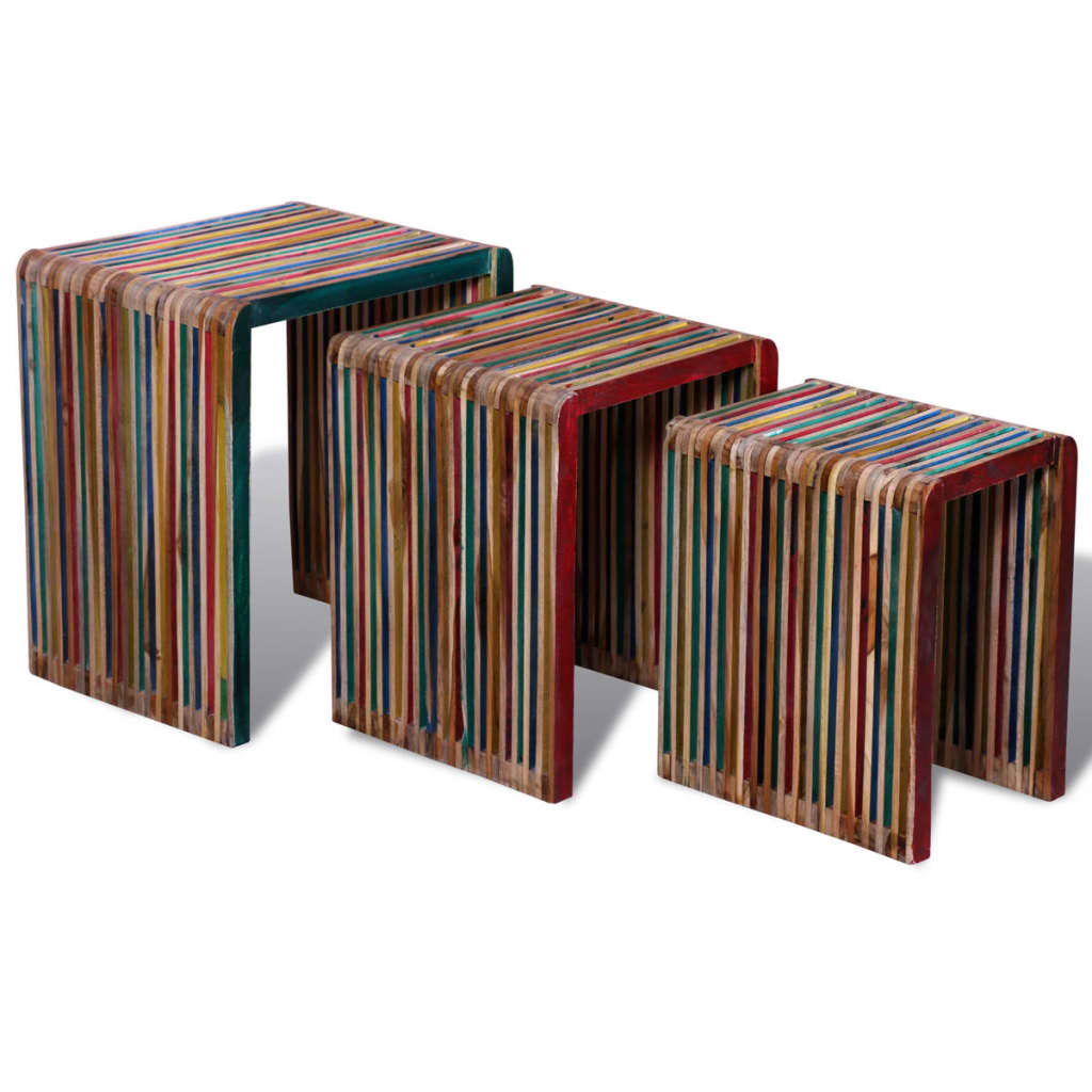 vidaXL Table gigogne 3 pcs Teck recyclé coloré