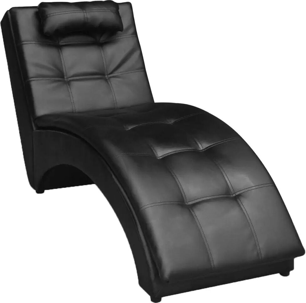 vidaXL Chaise longue avec oreiller Noir Similicuir