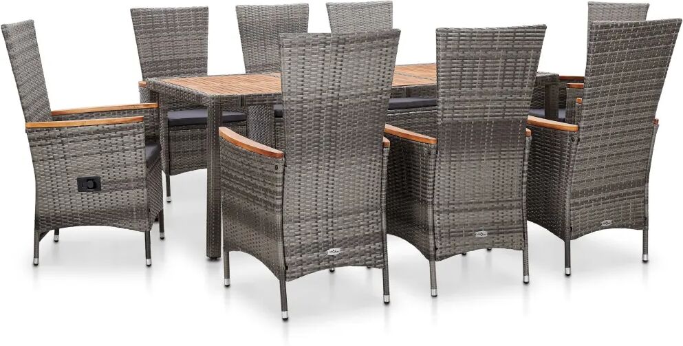 vidaXL Salon de jardin 9 pcs avec coussins Résine tressée Gris