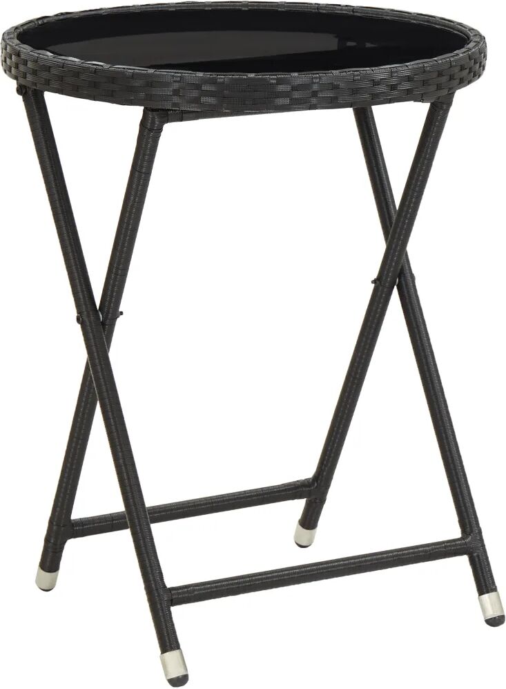 vidaXL Table à thé Noir 60 cm Résine tressée et verre trempé