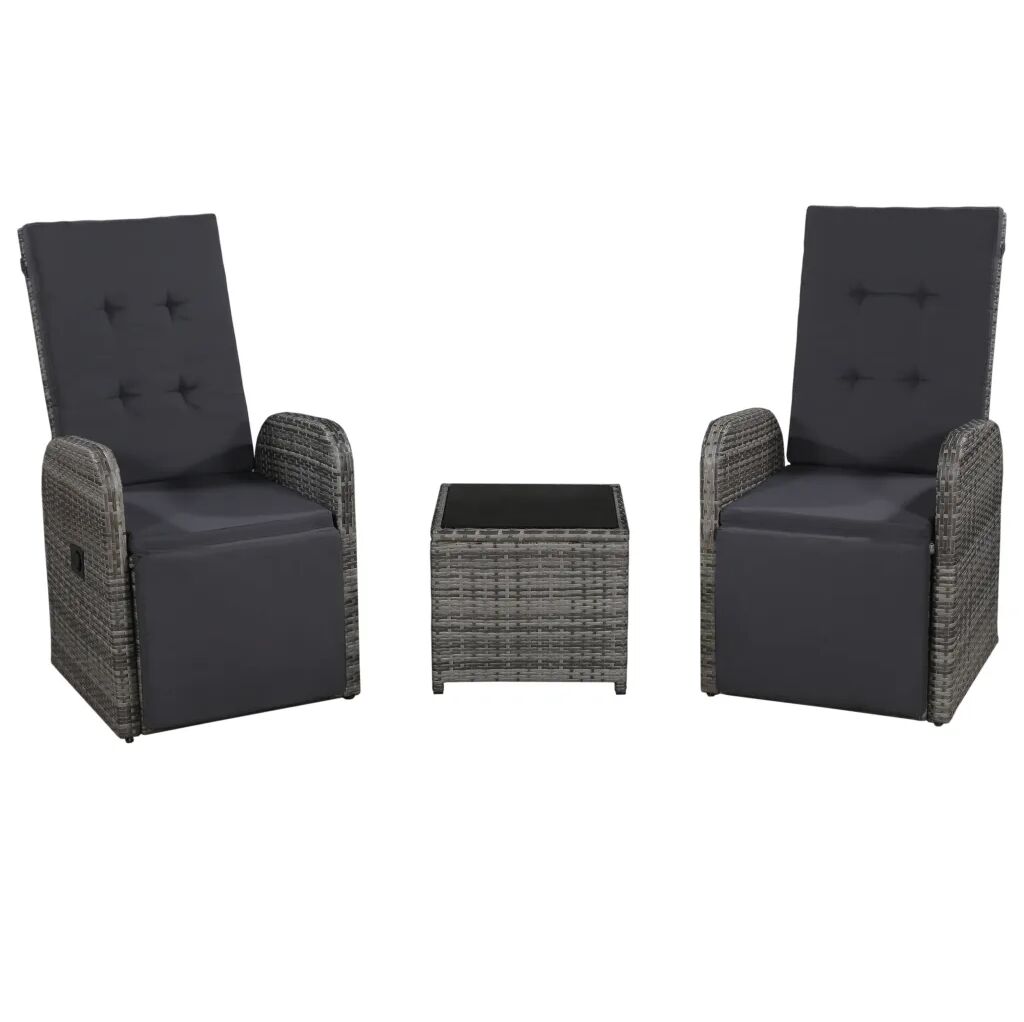 vidaXL Mobilier de bistro 3 pcs avec coussins Résine tressée Gris