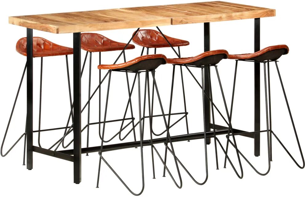 vidaXL Ensemble de bar 7 pcs Bois d'acacia solide et cuir véritable