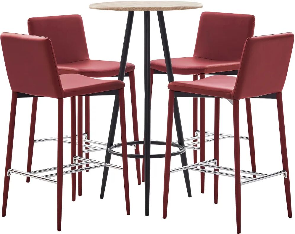 vidaXL Ensemble de bar 5 pcs Similicuir Rouge bordeaux