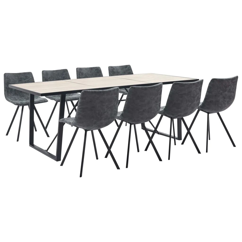 vidaXL Ensemble de salle à manger 9 pcs Noir Similicuir