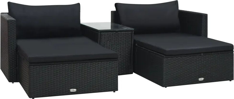 vidaXL Salon de jardin 5 pcs avec coussins Résine tressée Noir