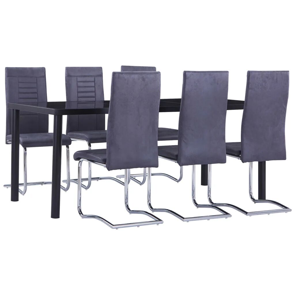 vidaXL Ensemble de salle à manger 7 pcs Similicuir daim Gris