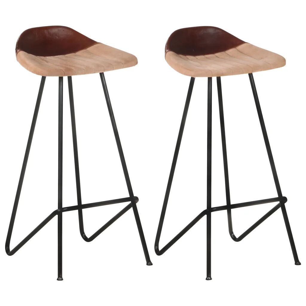 vidaXL Tabourets de bar 2 pcs Marron Cuir véritable