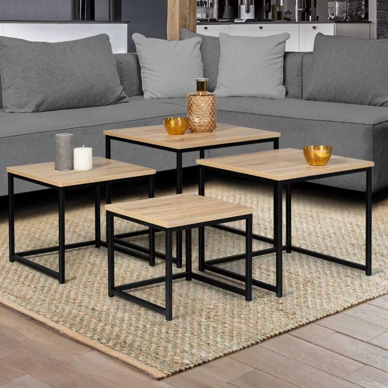 IDMarket Lot de 4 tables basses gigognes DETROIT 35/40/45/50 design industriel