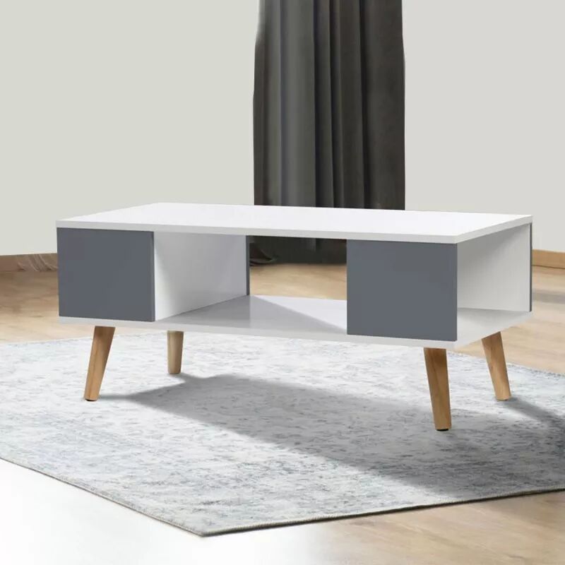 IDMarket Table basse scandinave bois blanc et gris EFFIE
