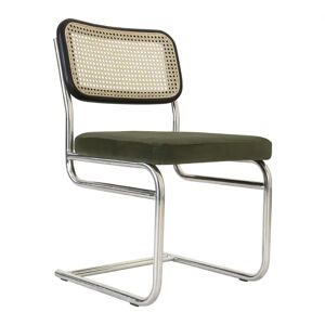 NV GALLERY Design Stuhl UBERTO - Design Stuhl, Samt in Piniengrün, Rattan & verchromtes Metall  Grün / Schwarz / Silber