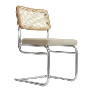 NV GALLERY Design Stuhl UBERTO - Design Stuhl, Samt in Macadamia Taupe, Rattan & verchromtes Metall  Taupe / Holz / Silber
