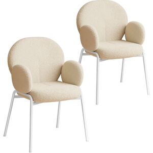 tectake 2er Set Stuhl Scandi gepolstert, Bouclé-Stoff - creme