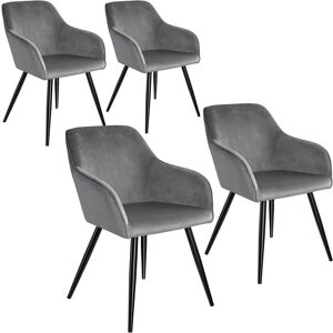 tectake 4er Set Stuhl Marilyn Samtoptik, schwarze Stuhlbeine - grau/schwarz