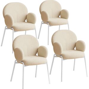 tectake 4er Set Stuhl Scandi gepolstert, Bouclé-Stoff - creme