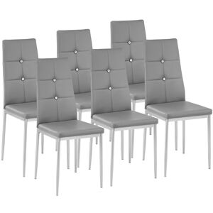 tectake 6 Esszimmerstühle, Kunstleder mit Glitzersteinen - grau