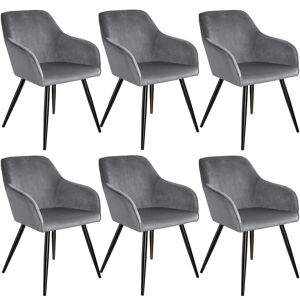 tectake 6er Set Stuhl Marilyn Samtoptik, schwarze Stuhlbeine - grau/schwarz