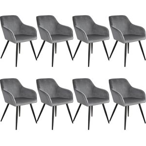 tectake 8er Set Stuhl Marilyn Samtoptik, schwarze Stuhlbeine - grau/schwarz