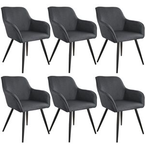 tectake 6er Set Stuhl Marilyn Leinenoptik, schwarze Stuhlbeine - dunkelgrau/schwarz