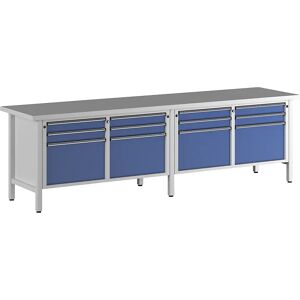 ANKE Werkbank Breite 2800 mm, Gestellbauweise, 12 Schubladen, 8 x 90 mm, 4 x 360 mm, Universalplatte