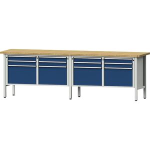 ANKE Werkbank Breite 2800 mm, Gestellbauweise, 12 Schubladen, 8 x 90 mm, 4 x 360 mm, Höhe 890 mm, Buchemassivplatte