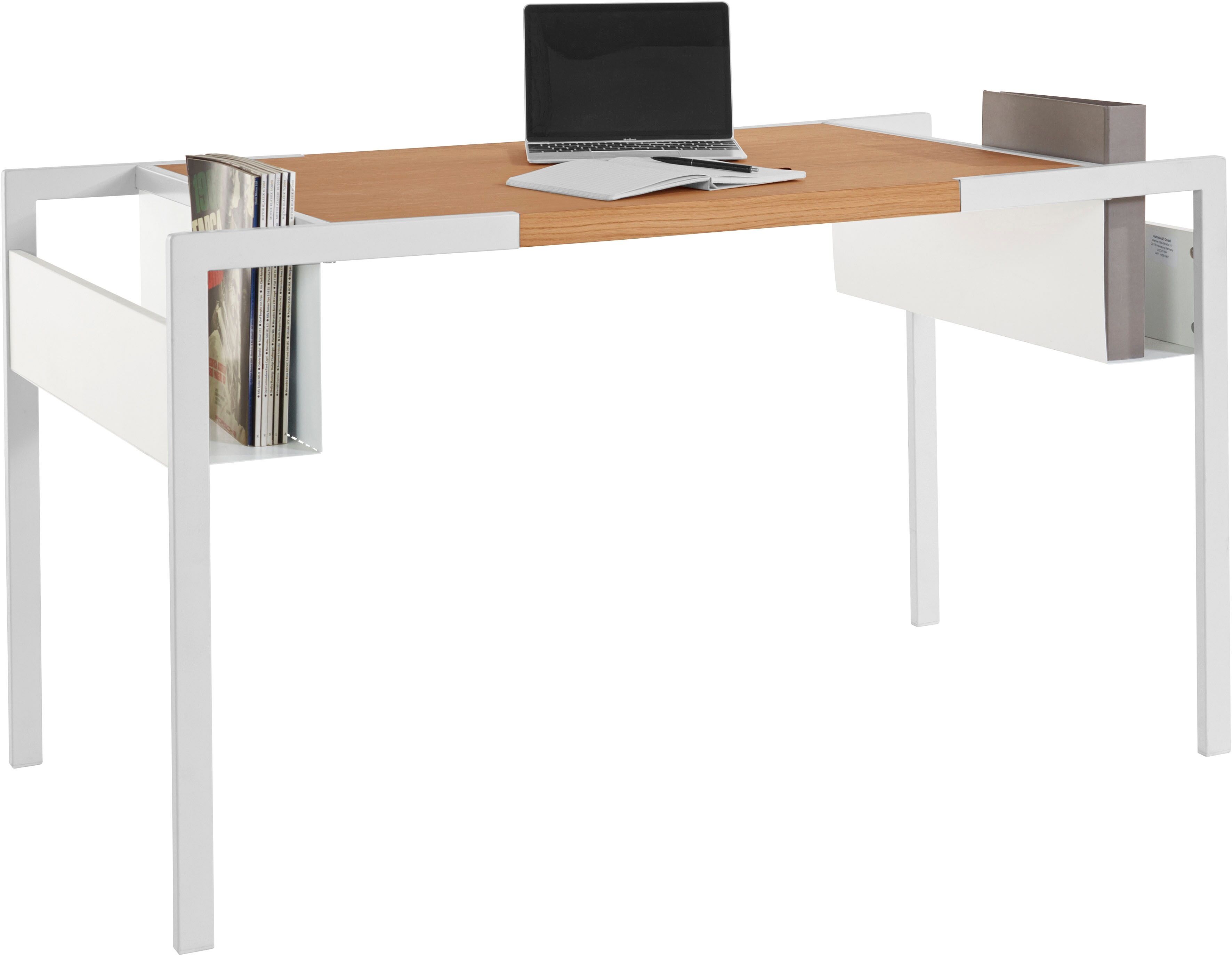 andas Schreibtisch »Pauli«, aus MDF, Eichenfurnier & Metallfüsse, Breite 138 cm weiss