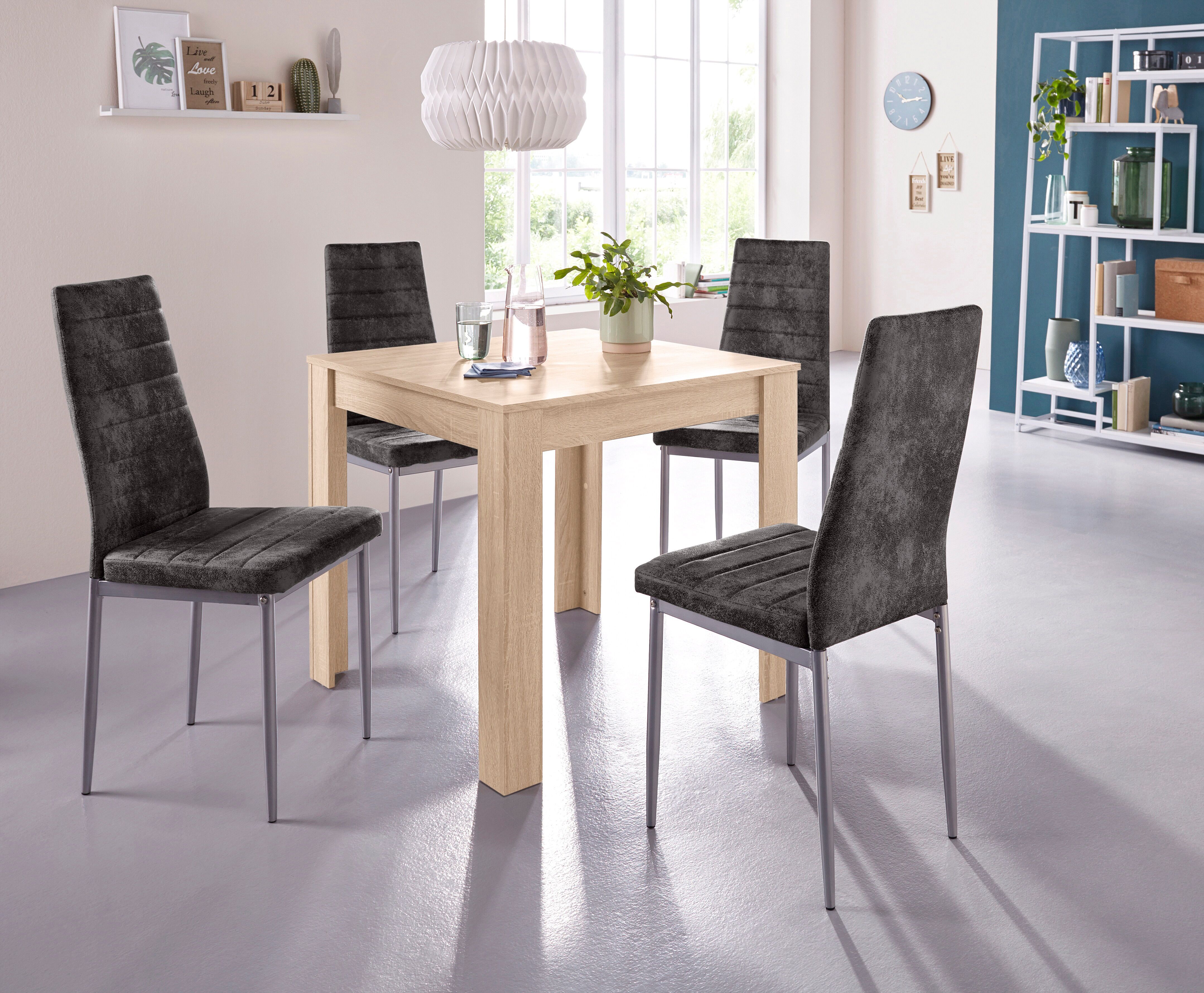 my home Essgruppe, (Set, 5 tlg.), mit Esstisch »Lynn«, Breite 80 cm und 4 x... grau