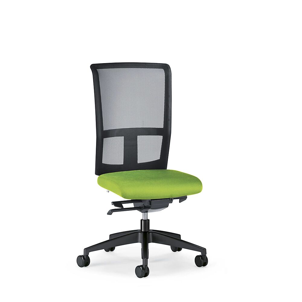interstuhl Bürodrehstuhl GOAL AIR, Rückenlehnenhöhe 545 mm Gestell schwarz, mit harten Rollen gelbgrün, Sitztiefe 410 - 460 mm