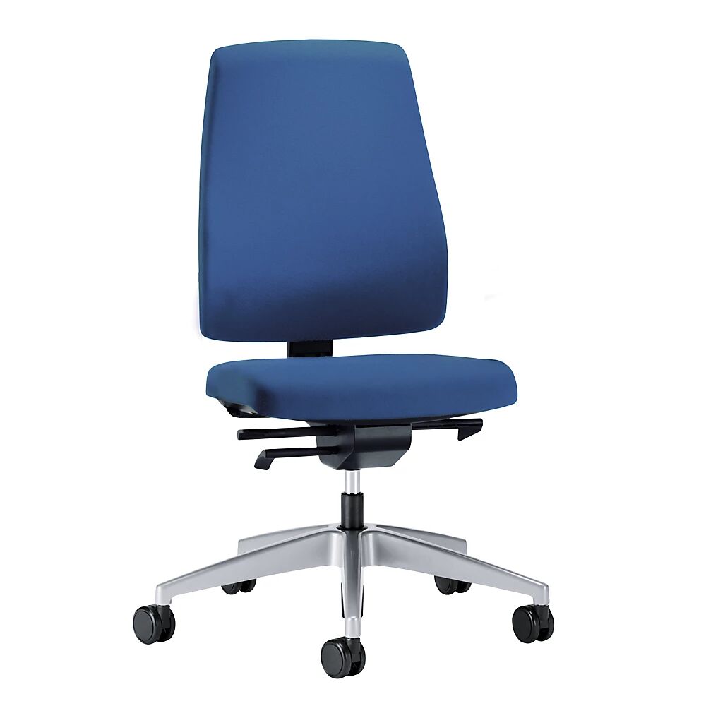 interstuhl Bürodrehstuhl GOAL, Rückenlehnenhöhe 530 mm Gestell brillantsilber, mit harten Rollen enzianblau, Sitztiefe 410 - 460 mm