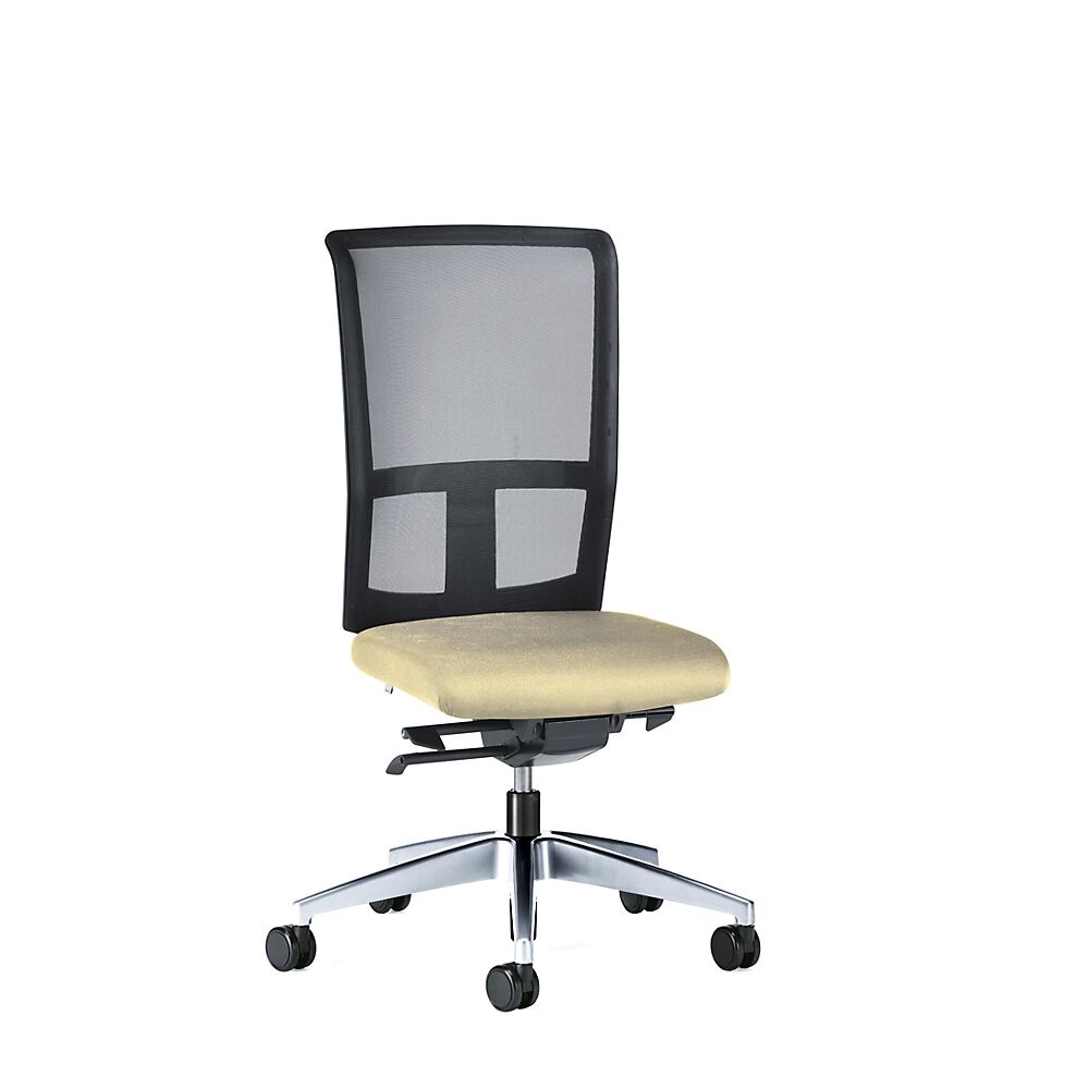 interstuhl Bürodrehstuhl GOAL AIR, Rückenlehnenhöhe 545 mm Gestell poliert, mit weichen Rollen beige, Sitztiefe 410 - 460 mm