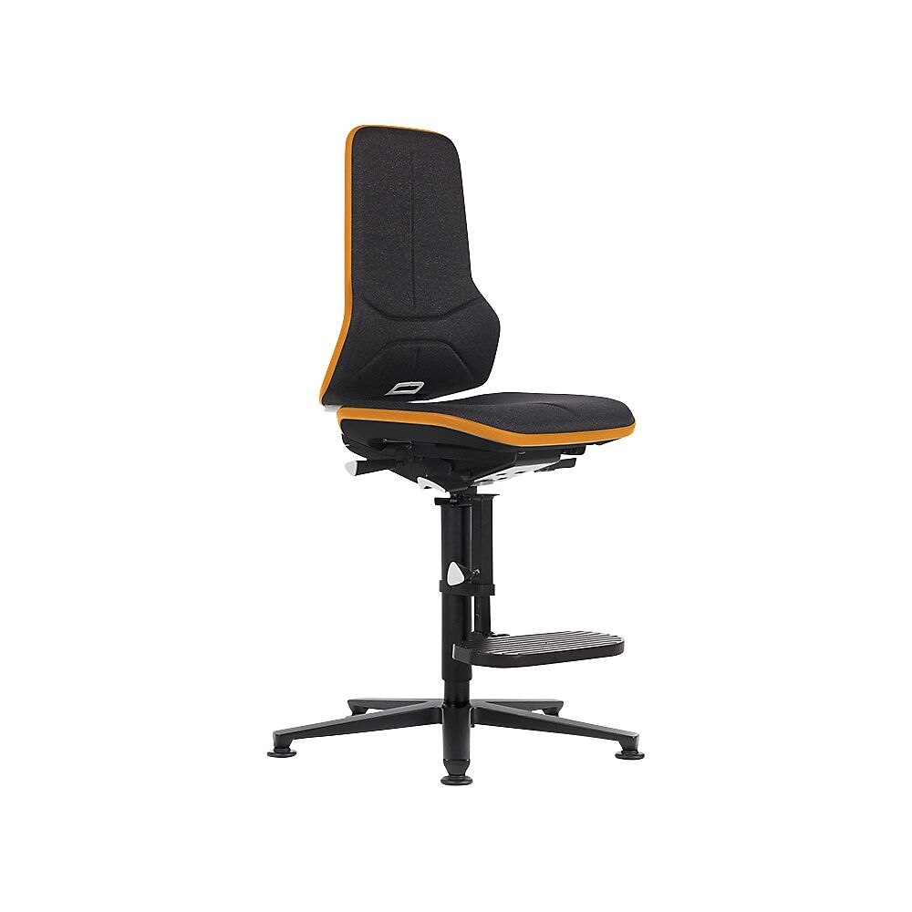 bimos NEON Arbeitsdrehstuhl, mit Gleitern und Aufstiegshilfe Sitzmaterial Stoff, ESD Flexband orange
