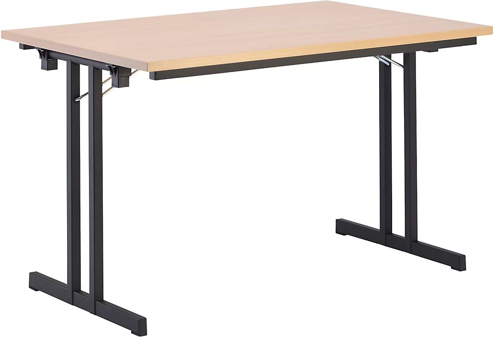 Klapptisch, mit extrastarker Platte Höhe 720 mm 1200 x 800 mm, Gestell schwarz, Platte Buche-Dekor