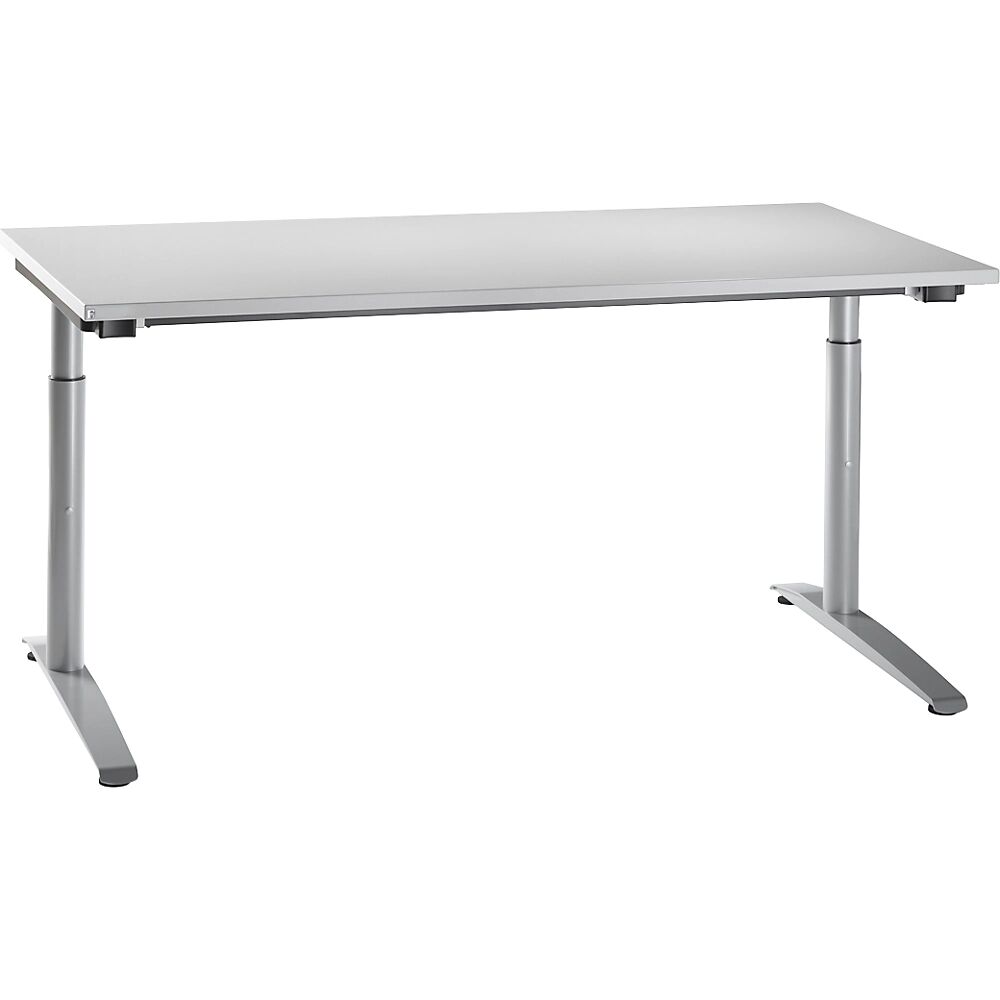 HANNA - Schreibtisch mit C-Fußgestell höhenverstellbar 650 - 850 mm, Breite 1600 mm lichtgrau