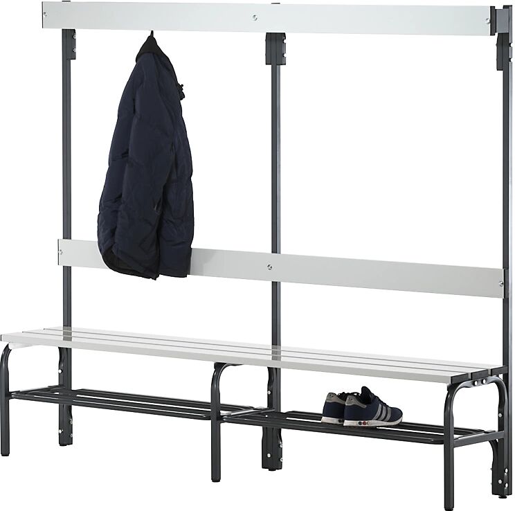 Sypro Umkleidebank mit Aluminiumleisten HxT 1650 x 375 mm, einseitig Länge 2000 mm, 6 Haken, anthrazit, Schuhrost