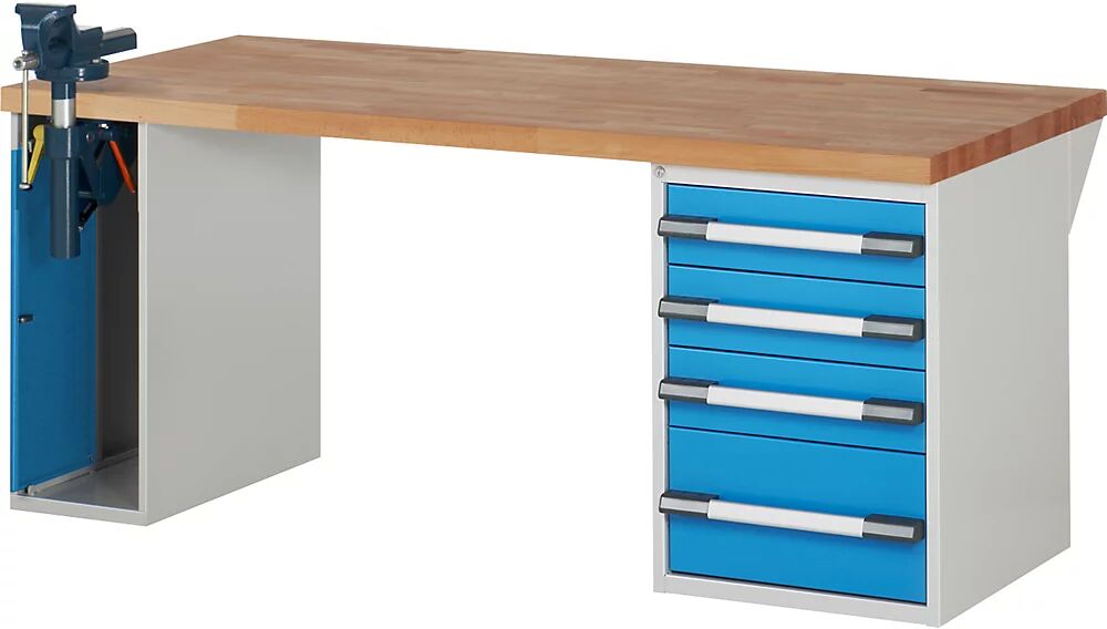 EUROKRAFTpro Werkbank, Baukastensystem 1 Schrank, 1 Standcontainer je 4 Schubladen, Tiefe 900 mm Breite 2000 mm