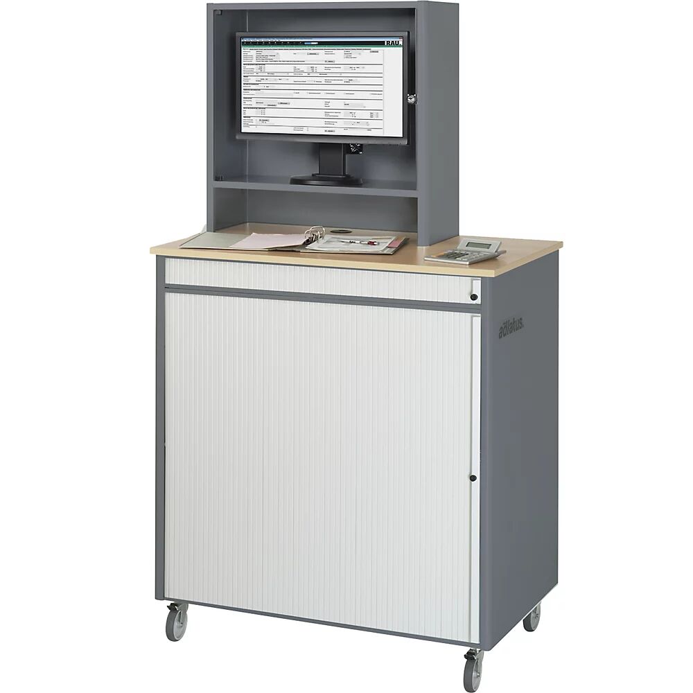 RAU Computer-Arbeitsplatz HxBxT 1810 x 1030 x 660 mm, mit Monitorgehäuse, fahrbar anthrazit-metallic / enzianblau