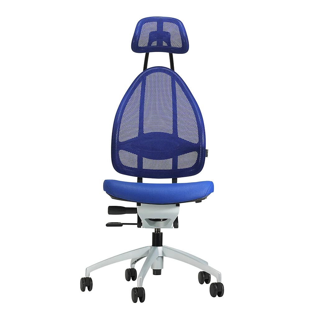 Topstar Design-Bürodrehstuhl, mit Kopfstütze und Netzrücken Rückenlehnenhöhe gesamt 830 mm royalblau