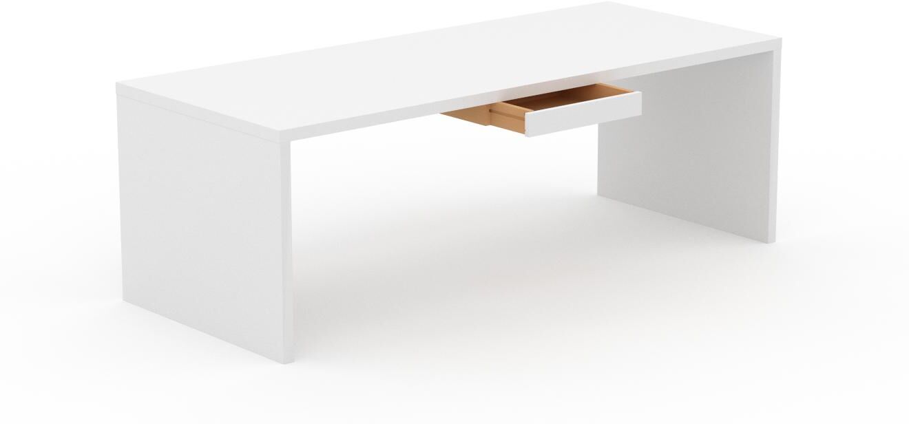 MYCS Schreibtisch Massivholz Weiß - Moderner Massivholz-Schreibtisch: mit 1 Schublade/n - Hochwertige Materialien - 220 x 75 x 90 cm, konfigurierbar