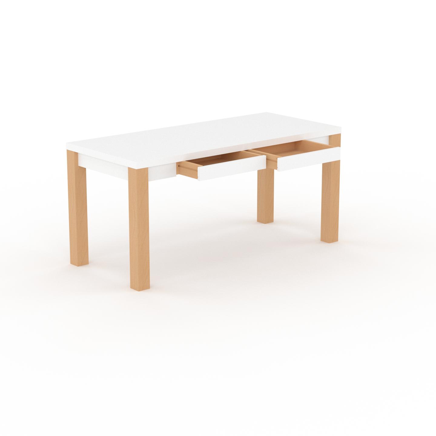 MYCS Schreibtisch Massivholz Weiß - Massivholz-Schreibtisch: mit 2 Schublade/n & Tischrahmen - Hochwertige Materialien - 160 x 76 x 70 cm, konfigurierbar