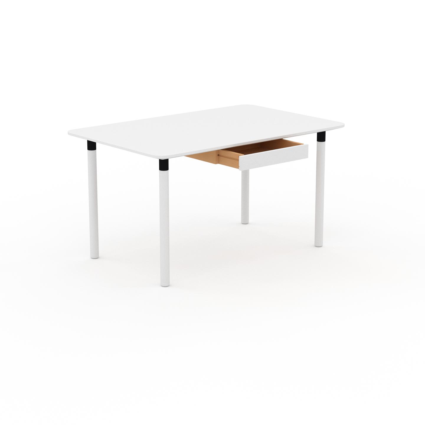 MYCS Schreibtisch Massivholz Weiß - Moderner Massivholz-Schreibtisch: mit 1 Schublade/n - Hochwertige Materialien - 140 x 75 x 90 cm, konfigurierbar
