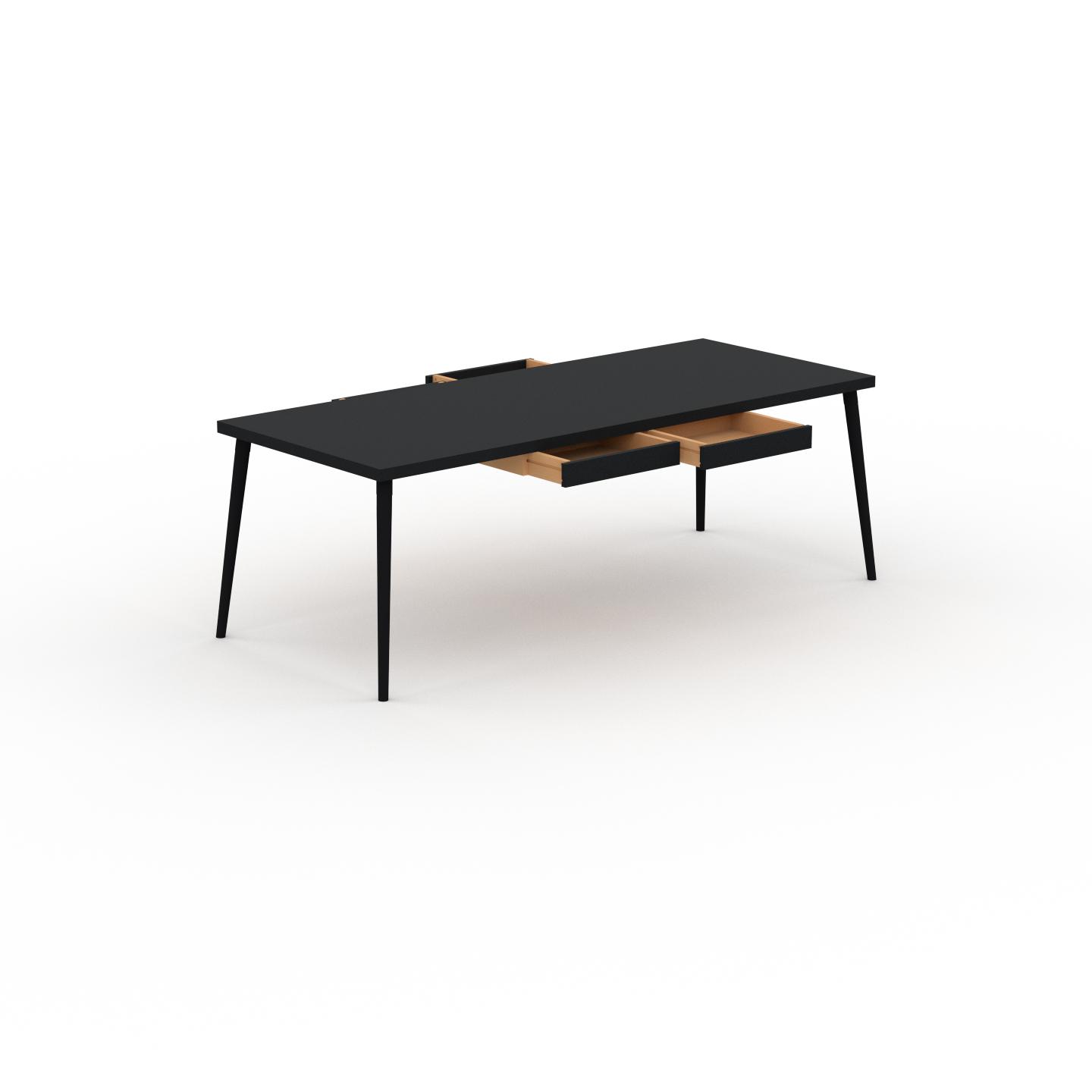 MYCS Bürotisch Massivholz Schwarz - Moderner Massivholz-Bürotisch mit 4 Schublade/n - 220 x 75 x 90 cm, konfigurierbar