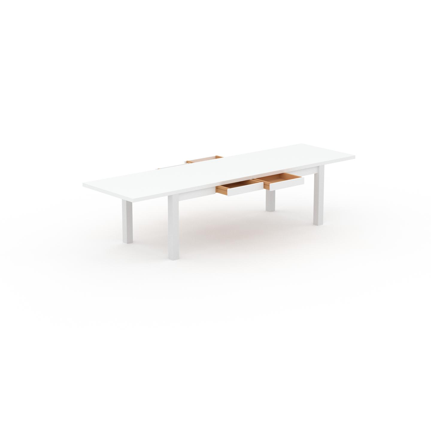 MYCS Schreibtisch Massivholz Weiß - Massivholz-Schreibtisch: mit 4 Schublade/n & Tischrahmen - Hochwertige Materialien - 320 x 76 x 90 cm, konfigurierbar