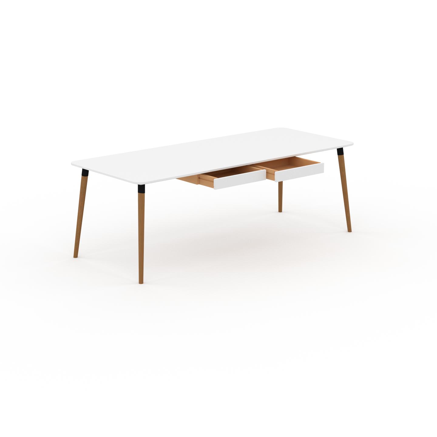 MYCS Schreibtisch Massivholz Weiß - Moderner Massivholz-Schreibtisch: mit 2 Schublade/n - Hochwertige Materialien - 220 x 75 x 90 cm, konfigurierbar