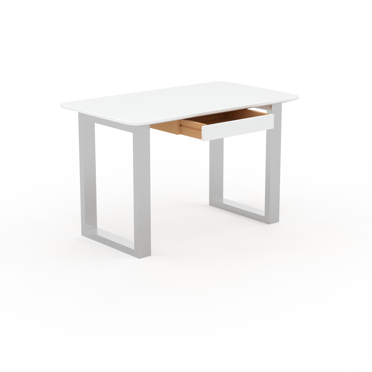 MYCS Schreibtisch Massivholz Weiß - Moderner Massivholz-Schreibtisch: mit 1 Schublade/n - Hochwertige Materialien - 120 x 75 x 70 cm, konfigurierbar
