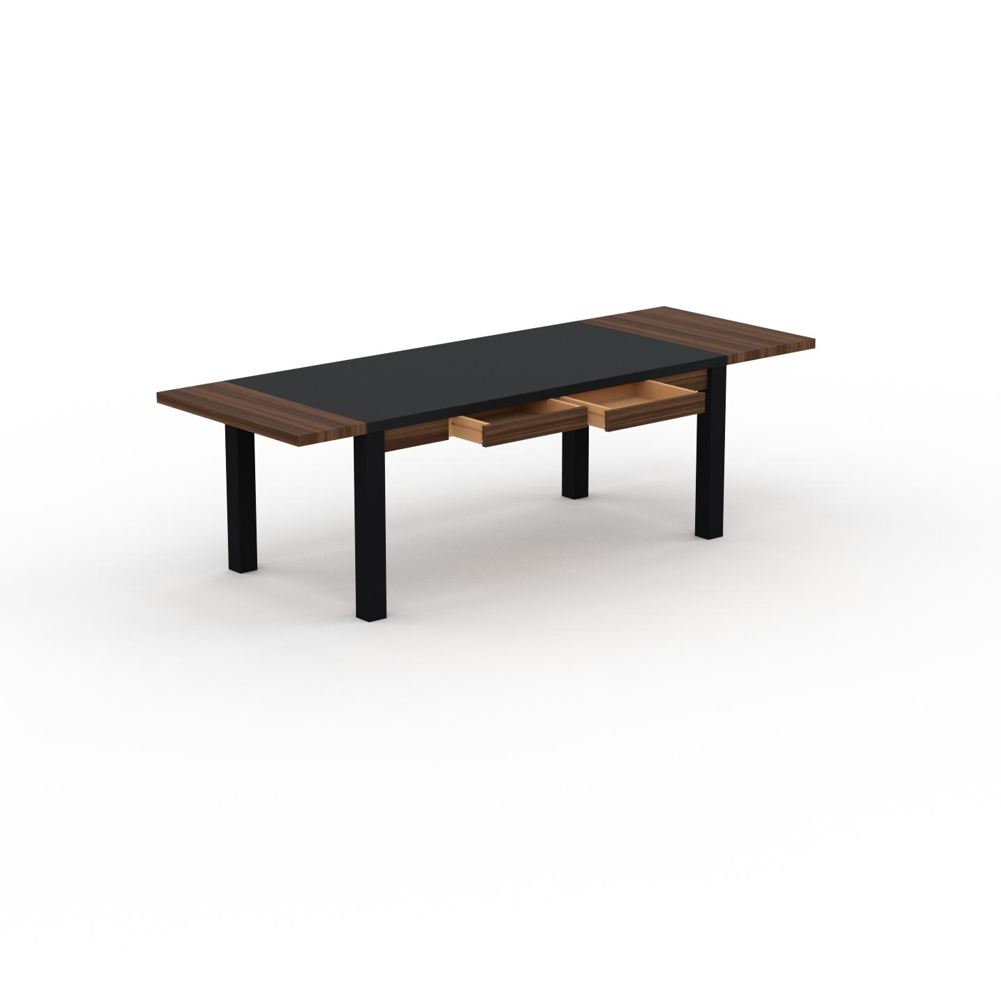 MYCS Designer Esstisch Massivholz Schwarz - Massivholztisch: mit 2 Schublade/n & Tischrahmen - Hochwertige Materialien - 260 x 76 x 90 cm, Modular