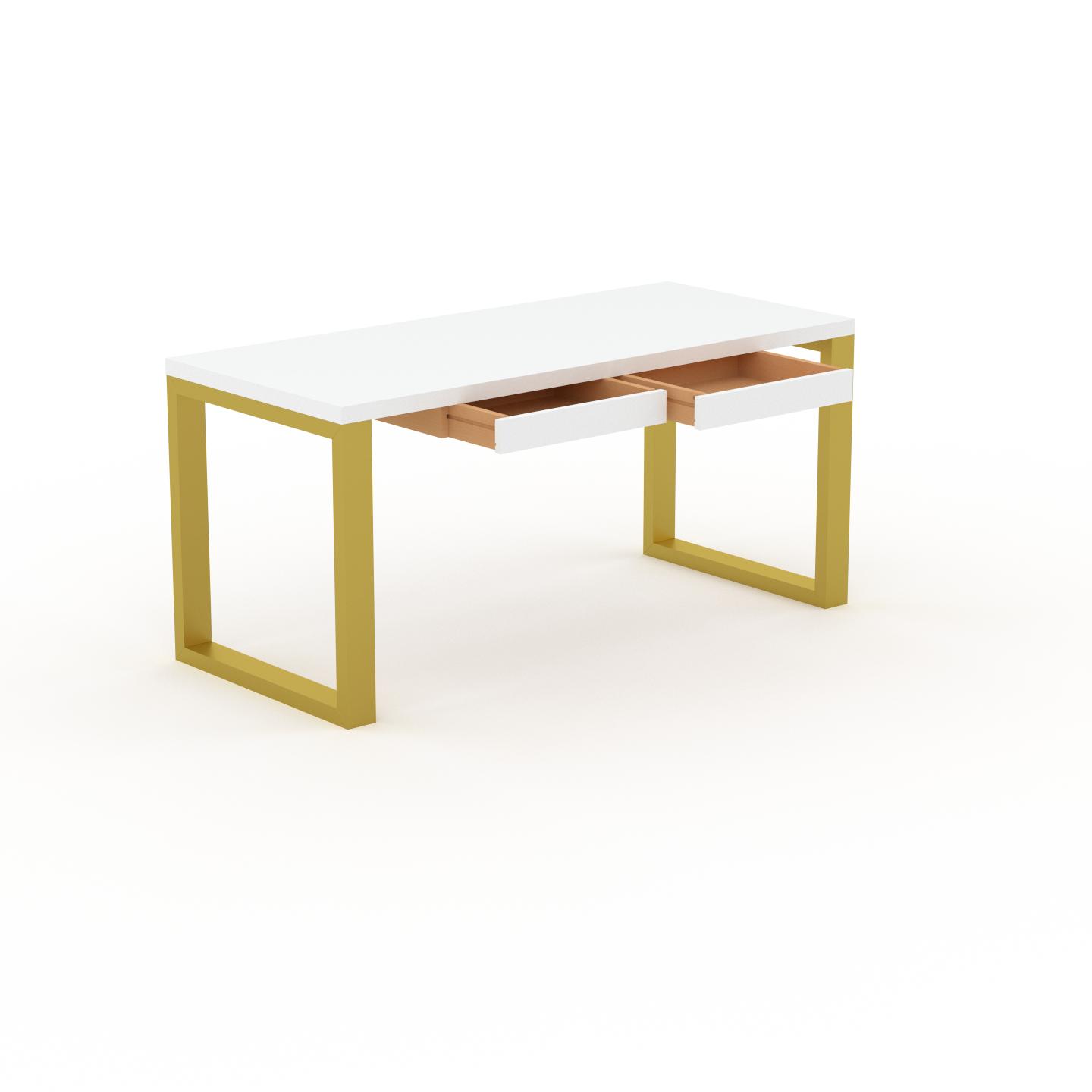 MYCS Schreibtisch Massivholz Weiß - Moderner Massivholz-Schreibtisch: mit 2 Schublade/n - Hochwertige Materialien - 160 x 75 x 70 cm, konfigurierbar