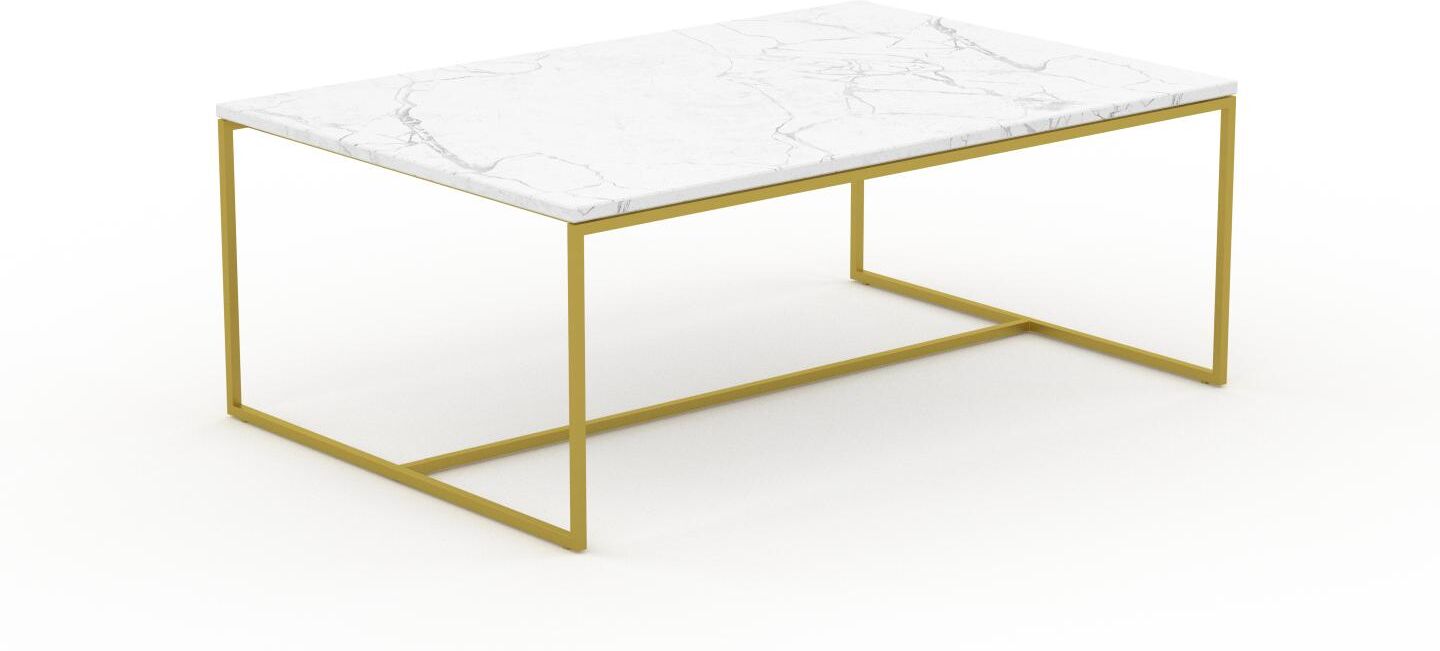 MYCS Couchtisch Marmor, Weißer Carrara, mit Gold - Eleganter Sofatisch: Beste Qualität, einzigartiges Design - 121 x 46 x 81 cm, Konfigurator