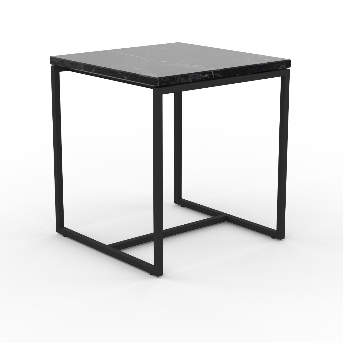 MYCS Beistelltisch Marmor, Schwarzer Marquina - Eleganter Nachttisch: Hochwertige Materialien, einzigartiges Design - 42 x 46 x 42 cm, Komplett anpassbar