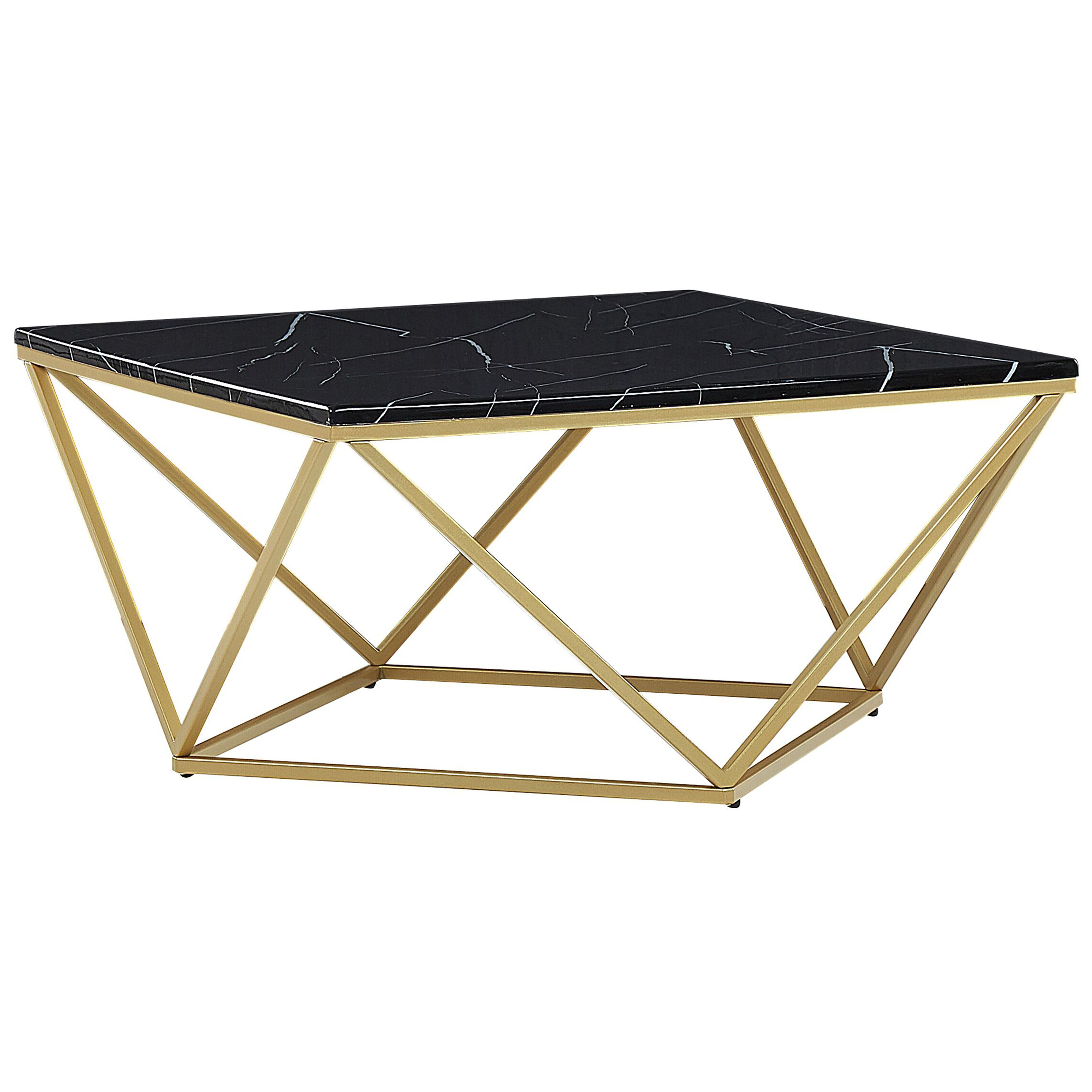 Beliani Černý konferenční stolek s mramorovým vzhledem a zlatými nohami MALIBU